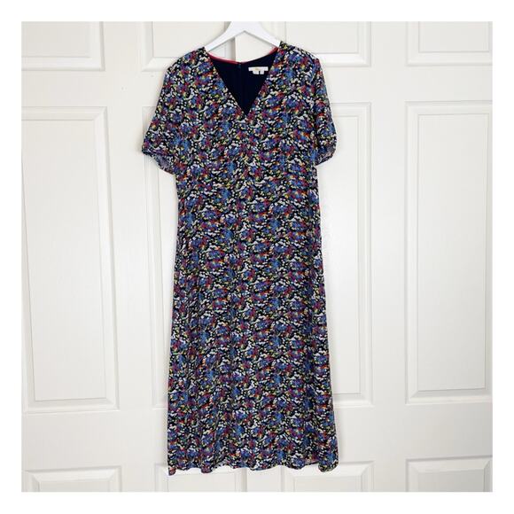 Boden Tessa Ditsy Floral Puff Sleeve Midi Dress Viscose Multi Color Sz 12L - Picture 2 of 11